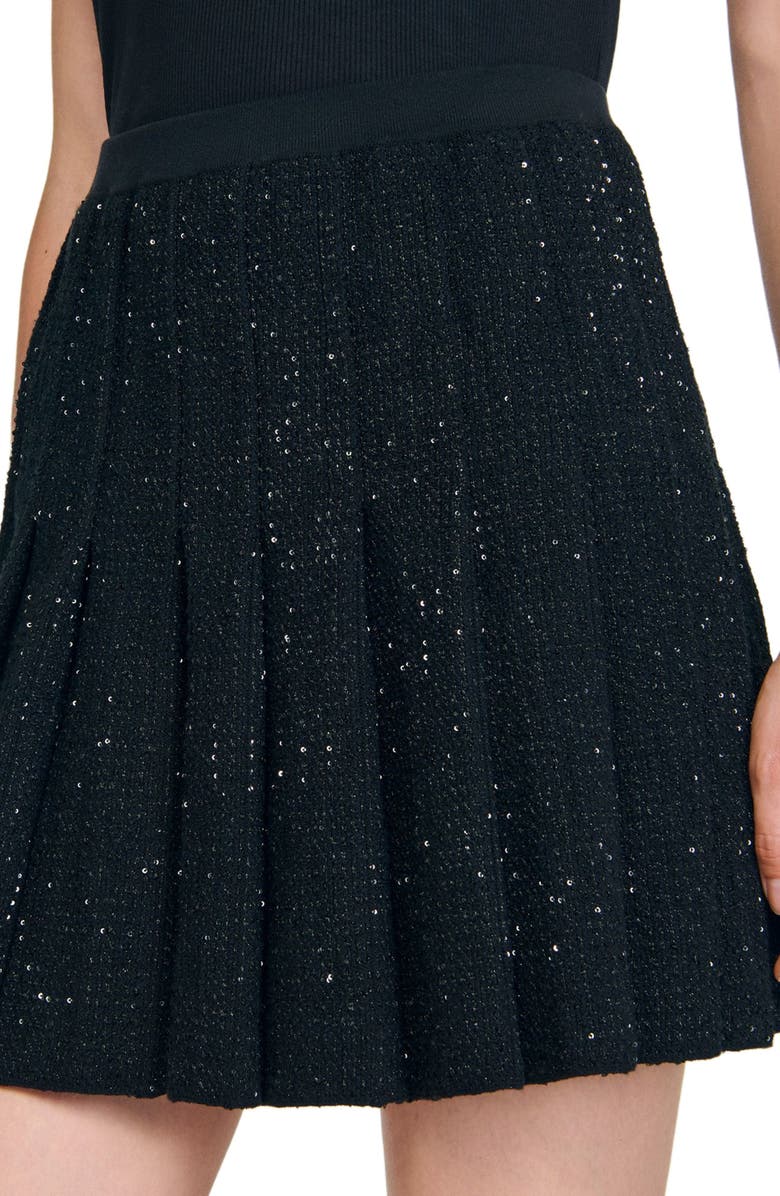 SANDRO Mini tweed pleated skirt, Alternate, color, Black