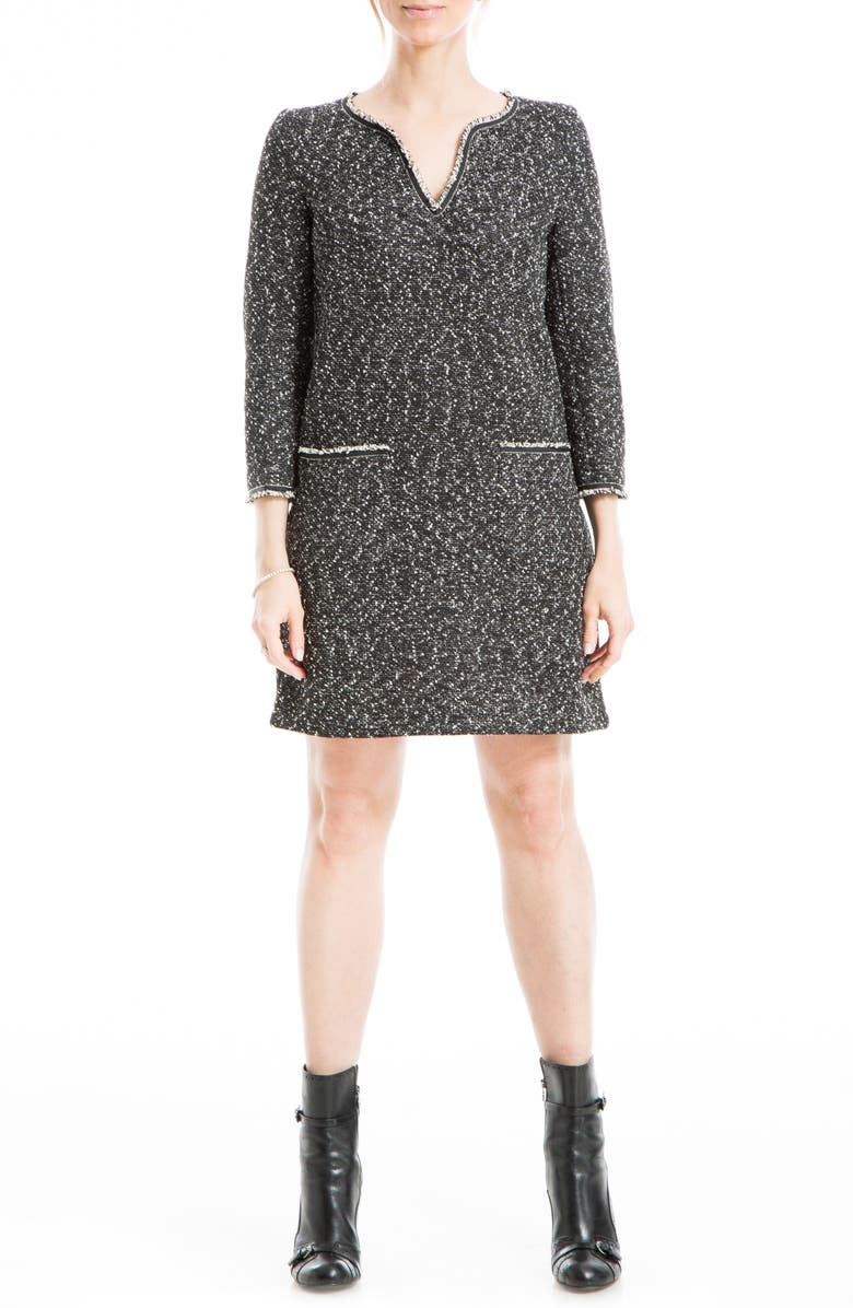 MAX STUDIO Tweed Long Sleeve Shift Dress, Main, color,