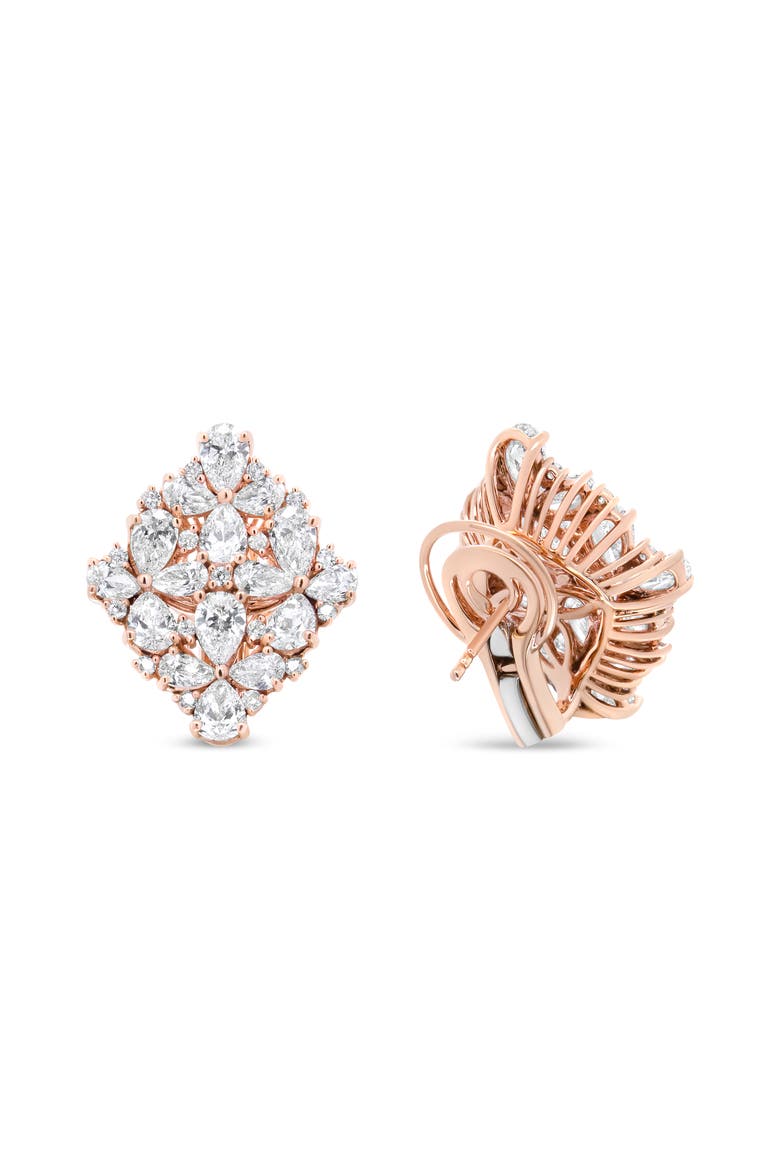 18K Rose Gold 8 1/3 Cttw Pear and Diamond Floral Cluster Earring, Alternate, color, Pink