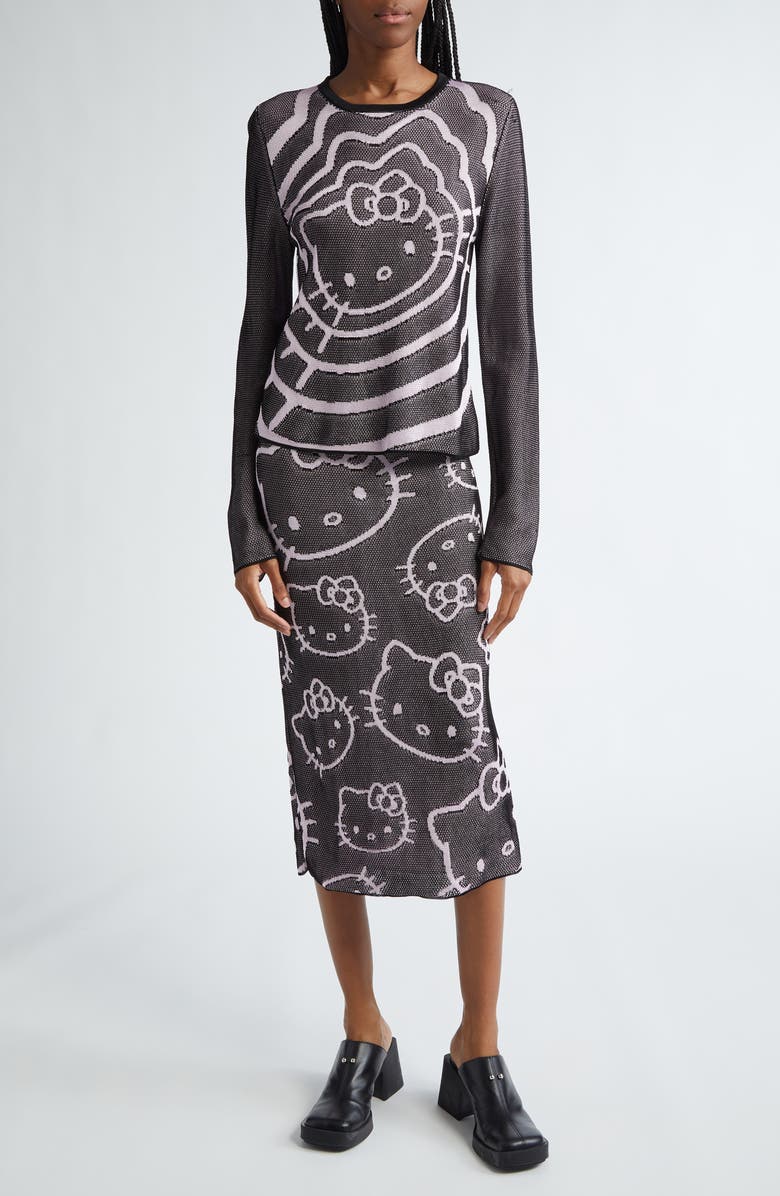 CHET LO x Sanrio Hello Kitty<sup>®</sup> Intarsia Midi Sweater Skirt, Alternate, color, Black/ Pink