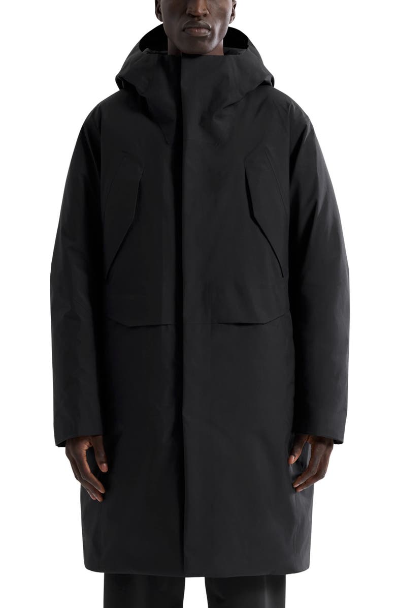 Veilance Sorin Hooded Waterproof Down Parka, Main, color, Black