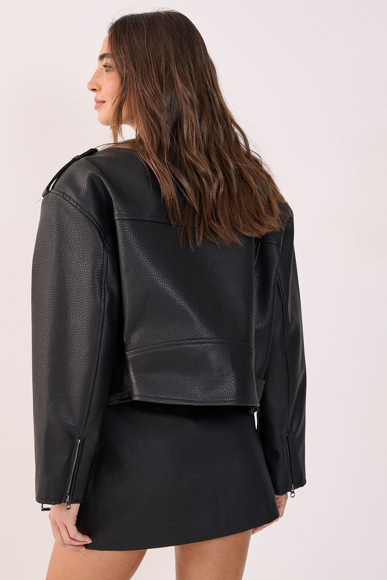 Belted Faux Leather Biker Jacket, Alternate, color, Black