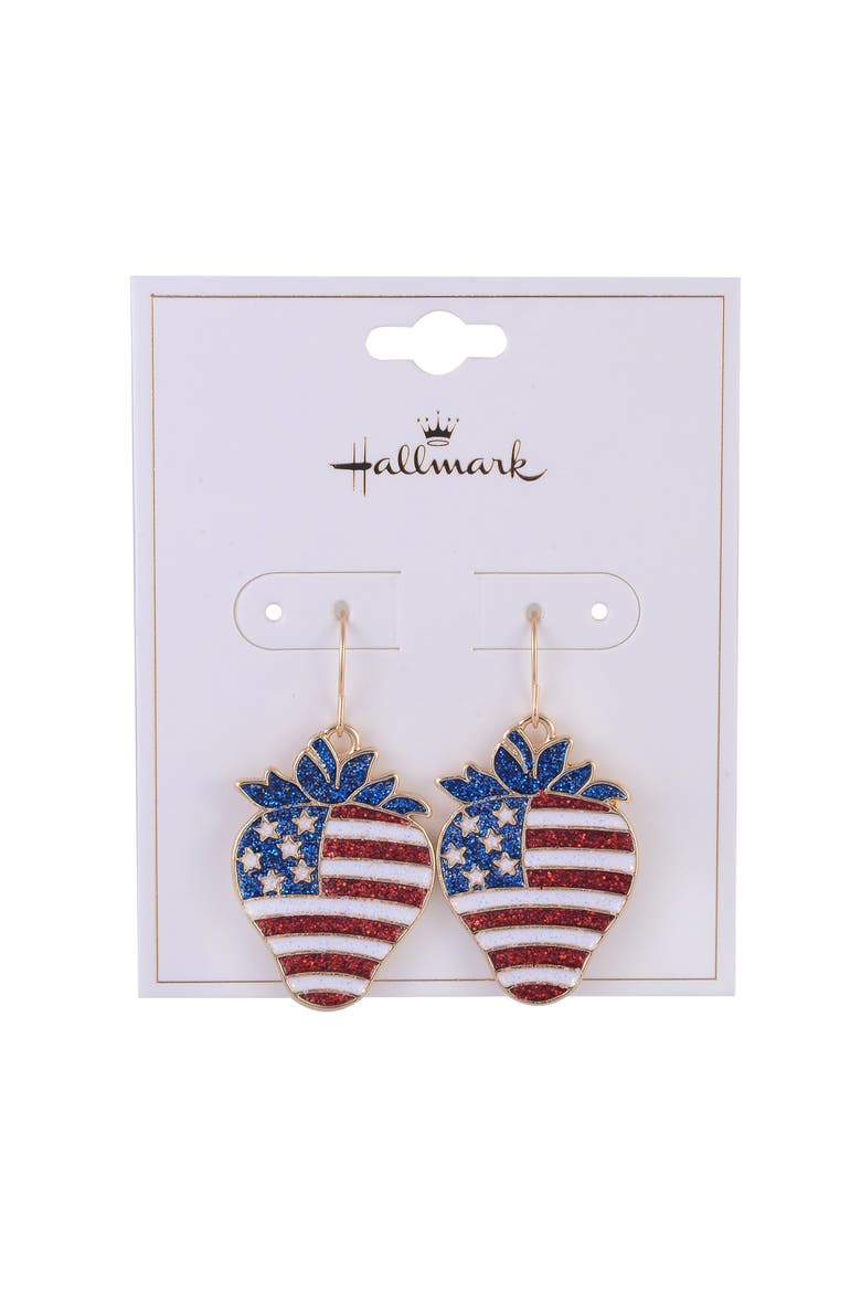American Flag Strawberry Earrings, Alternate, color, Red
