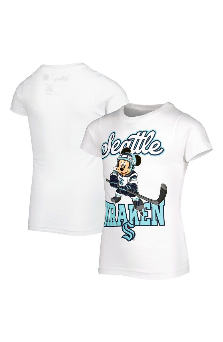 Outerstuff Girls Youth White Seattle Kraken Mickey Mouse Go Team Go T-Shirt, Main, color, White
