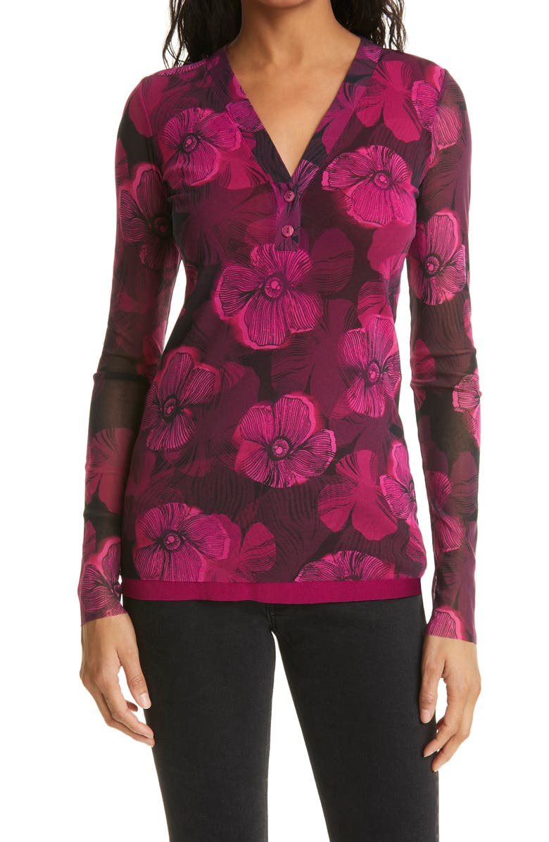 Fuzzi Floral V-Neck Mesh Top, Main, color, 