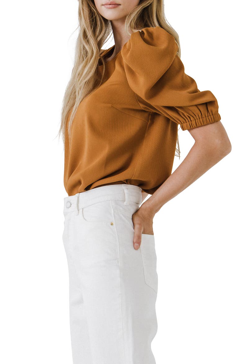Puff Sleeve Top, Alternate, color, BROWN