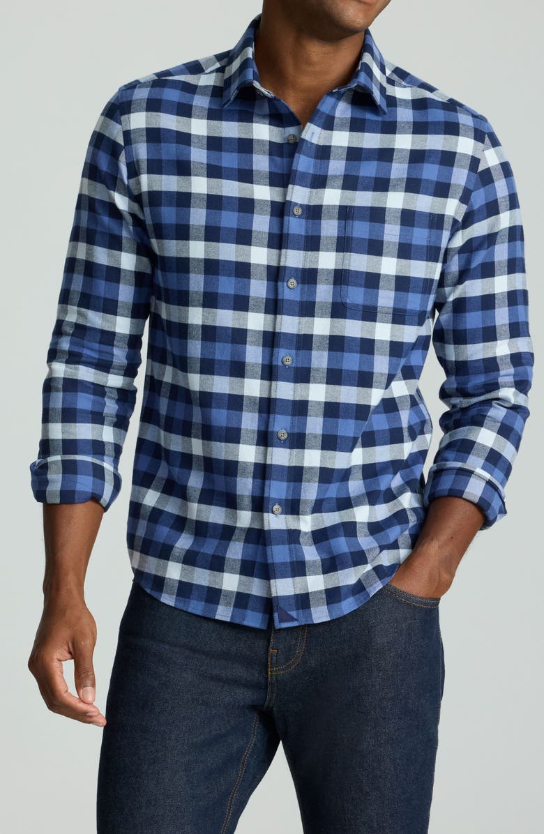UNTUCKit Plenville Flannel Shirt, Main, color, Navy