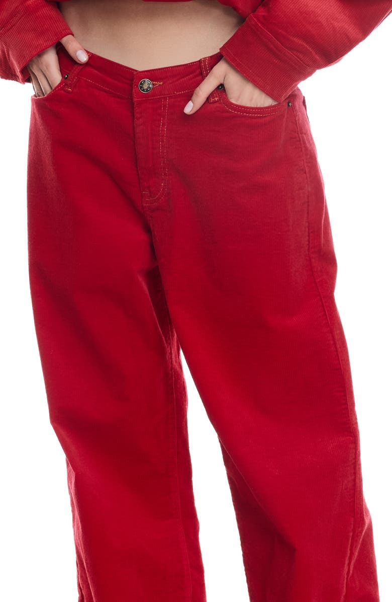 LIONESS Rebels Low Rise Wide Leg Corduroy Pants, Alternate, color, Crimson