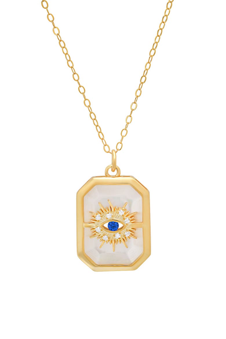 Cubic Zirconia & Mother-of-Pearl Evil Eye Pendant Necklace, Main, color, GOLD
