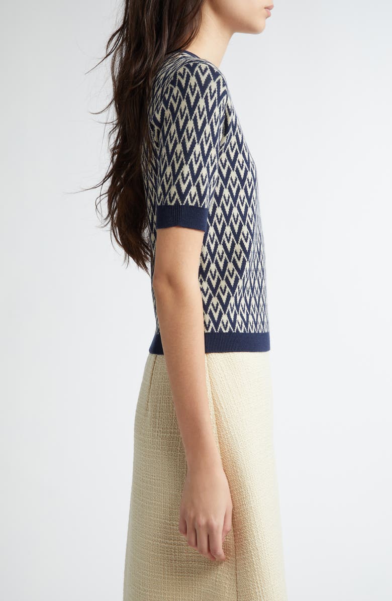 Valentino Garavani Toute La V Jacquard Virgin Wool Sweater, Alternate, color, Navy/ Cream