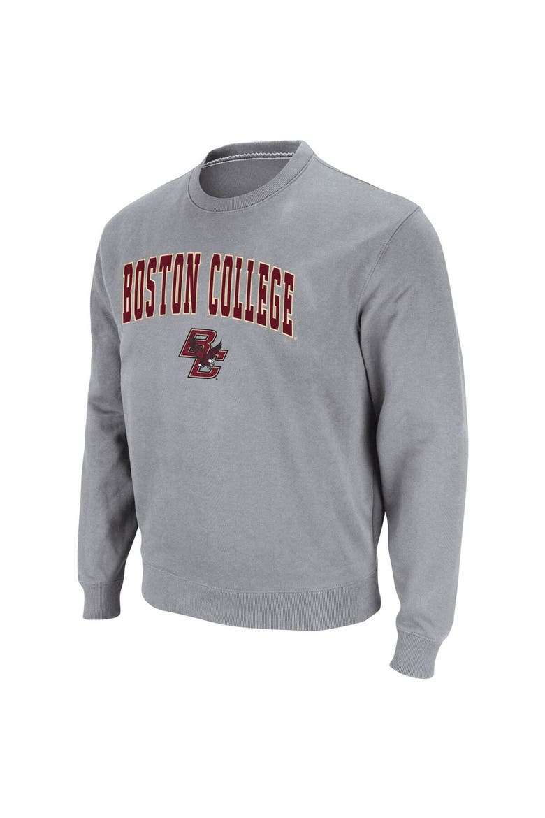 Men's Colosseum Heathered Gray Boston College Eagles Arch & Logo Tackle Twill Pullover Sweatshirt, Alternate, color, Heather Gray