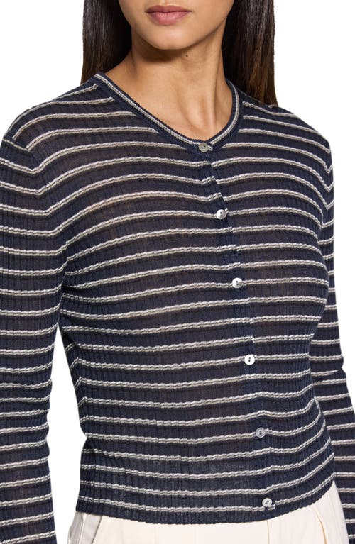 Theory Stripe Cropped Cardigan In Nocturne Navy
