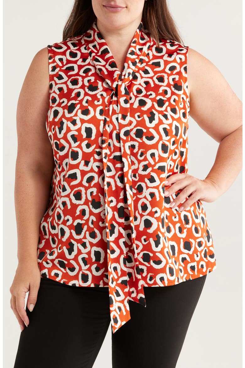 Bow Neck Sleeveless Satin Top, Main, color, PERSIMMON LEOPARD