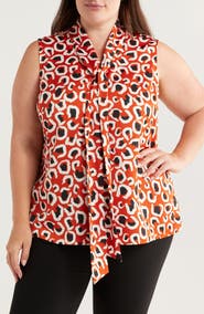 Tahari ASL Bow Neck Sleeveless Satin Top