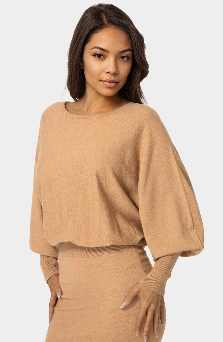 bebe Scoop Neck Dolman Sleeve Sweater Dress, Alternate, color, Camel