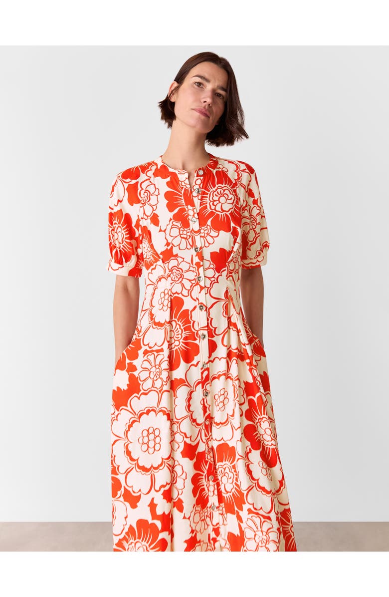 Whistles Short Sleeve Bloom Floral Midi Dress, Alternate, color, Red/Multi