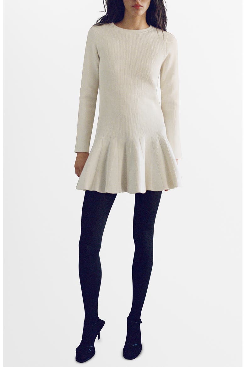 Ottom Pleated Long Sleeve Stretch Rib Minidress, Main, color, ECRU