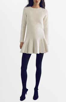 MANGO Ottom Pleated Long Sleeve Stretch Rib Minidress