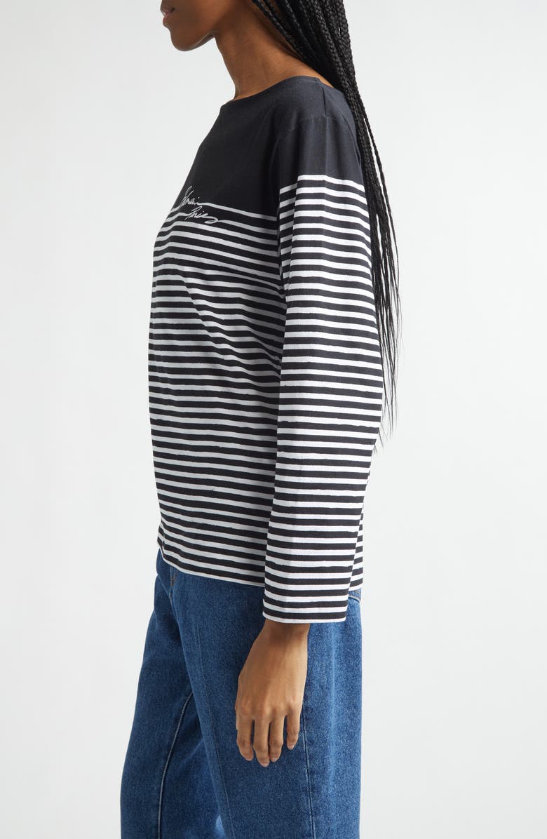 Balmain Paris Logo Marinière Stripe Cotton T-Shirt, Alternate, color, Eab Blk/ White