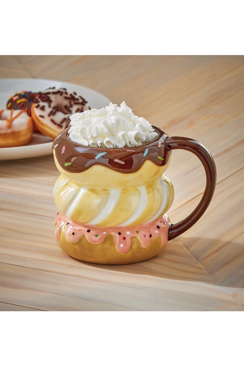 Stacked Donut Earthenware Mug Multi 16 oz 3.8x3.8x3.9 in, Alternate, color, Brown