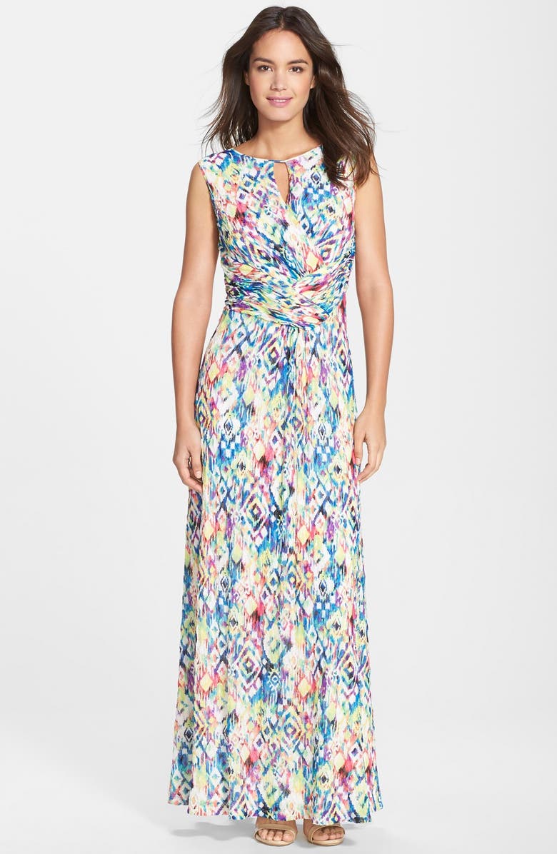 Ellen Tracy Print Ruched Maxi Dress, Main, color,