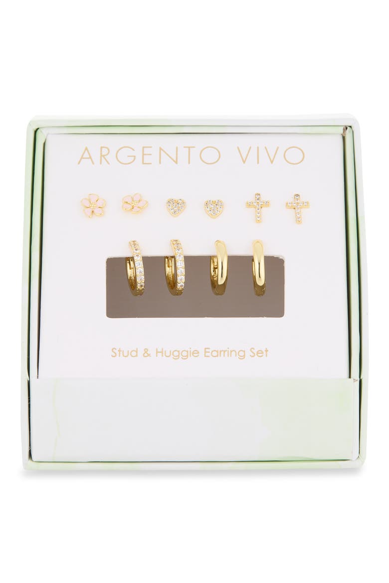 Set of 5 Stud & Huggie Earrings, Main, color, GOLD