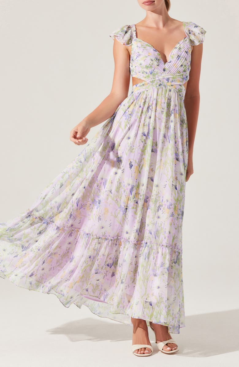 ASTR the Label Primrose Cutout Detail Maxi Dress, Main, color, Lavender Multi Floral