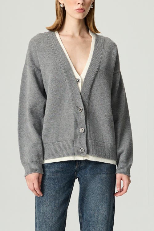 Nocturne Crystal-button V-neck Cardigan In Gray
