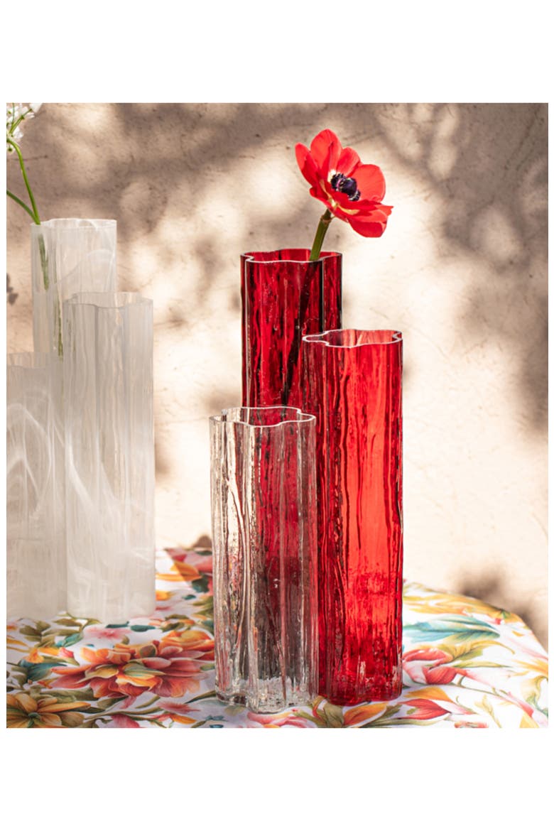 Flora Triple Glass Vase, Alternate, color, RED