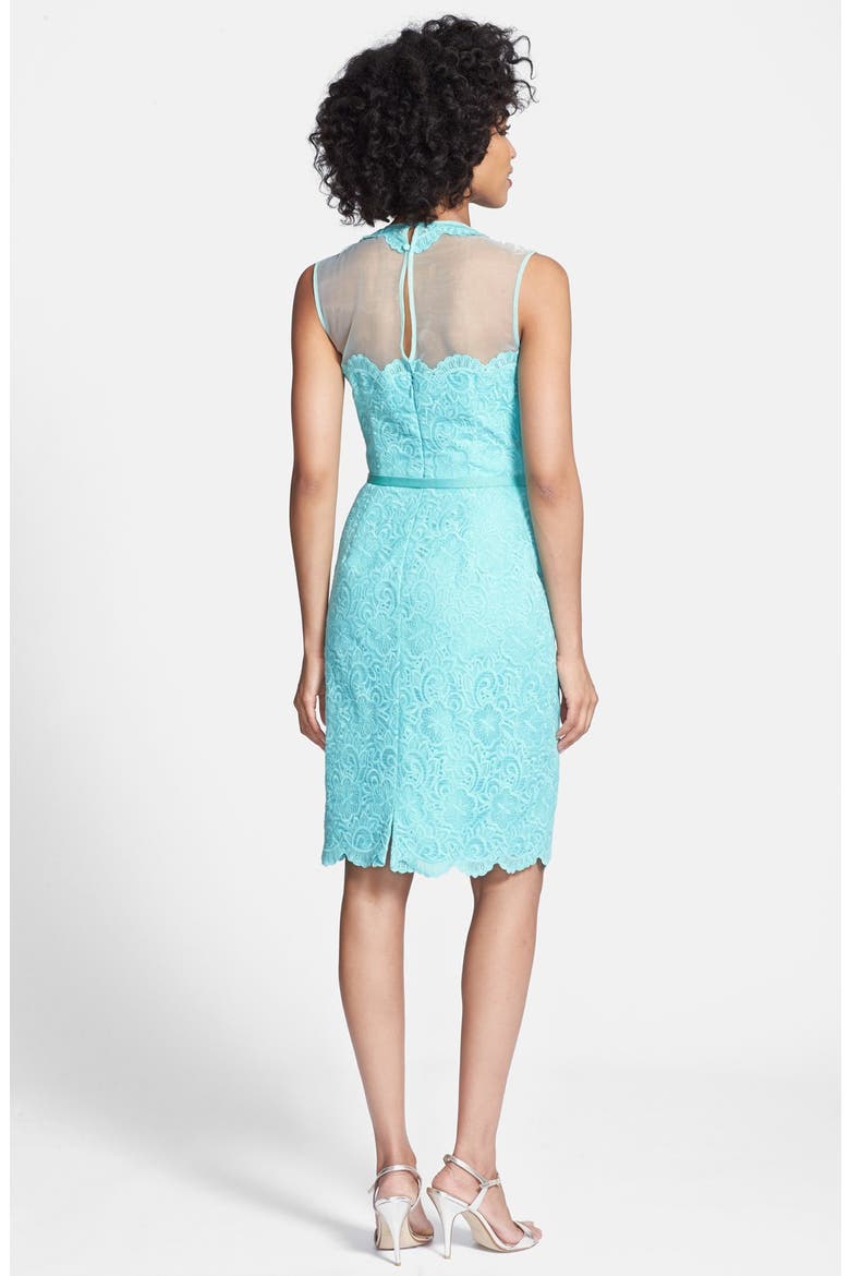 Illusion Yoke Lace Organza Sheath Dress, Alternate, color, SEAGLASS