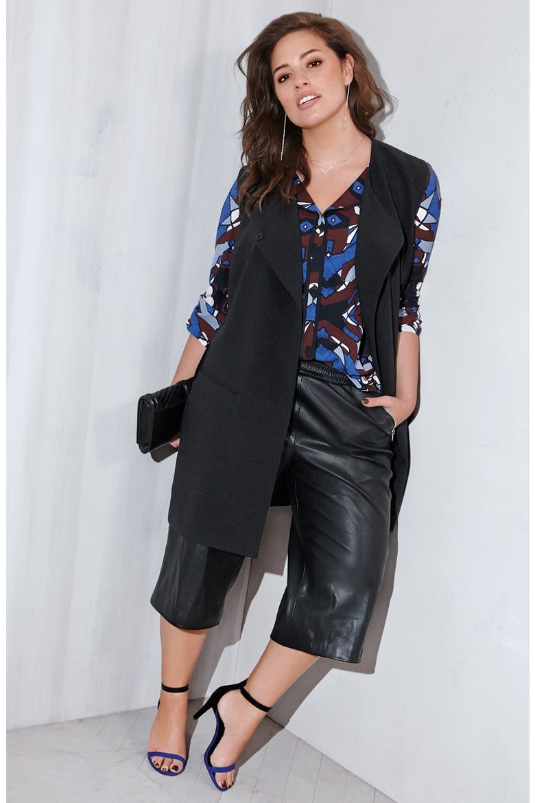 Studio Faux Leather Culottes, Alternate, color, BLACK