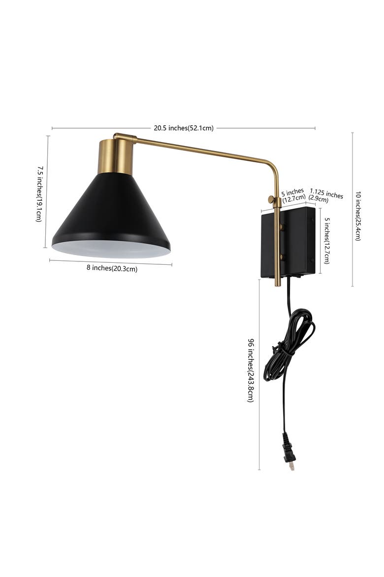 Max Swing Arm 1-Light Modern Midcentury Iron USB Charging Port LED Sconce, Alternate, color, Black