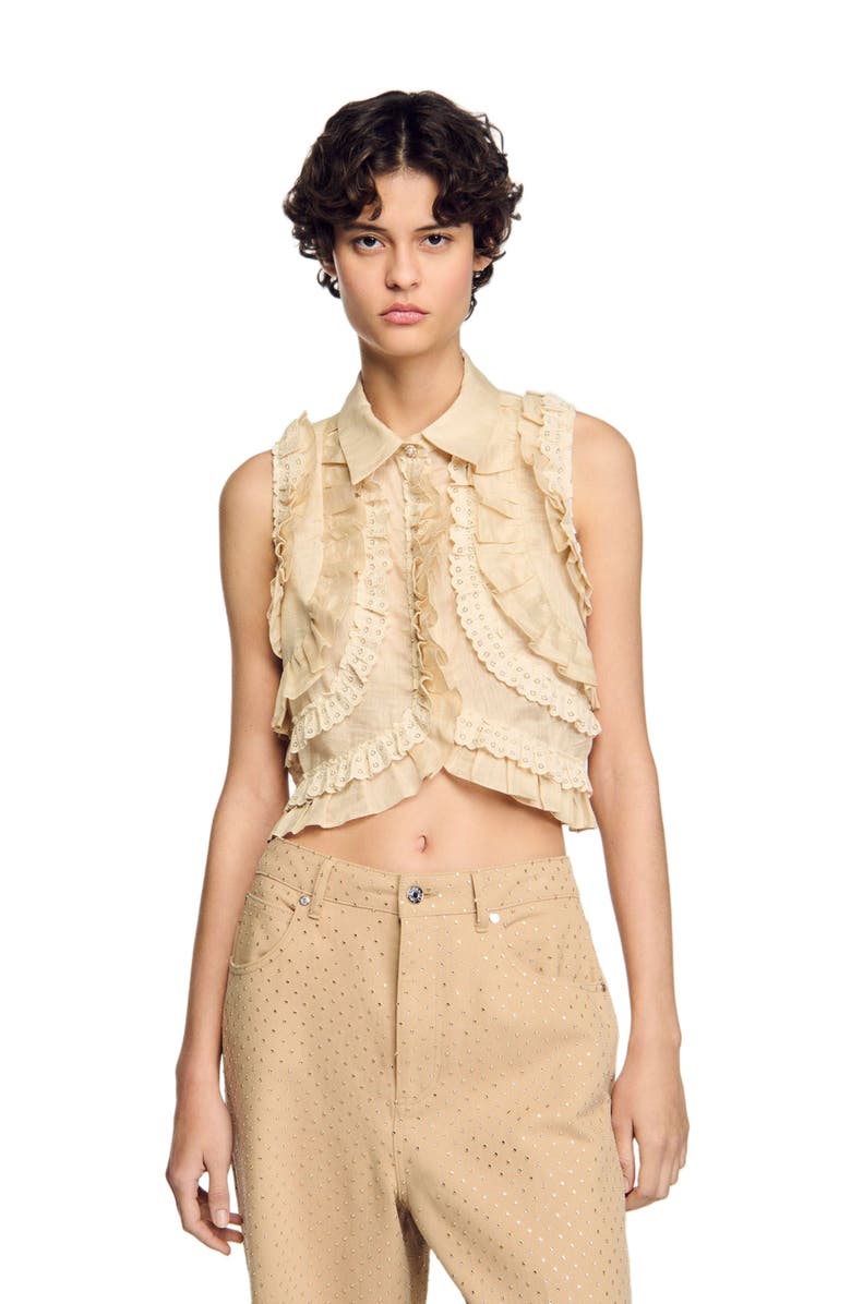 SANDRO Ruffled cropped shirt, Alternate, color,