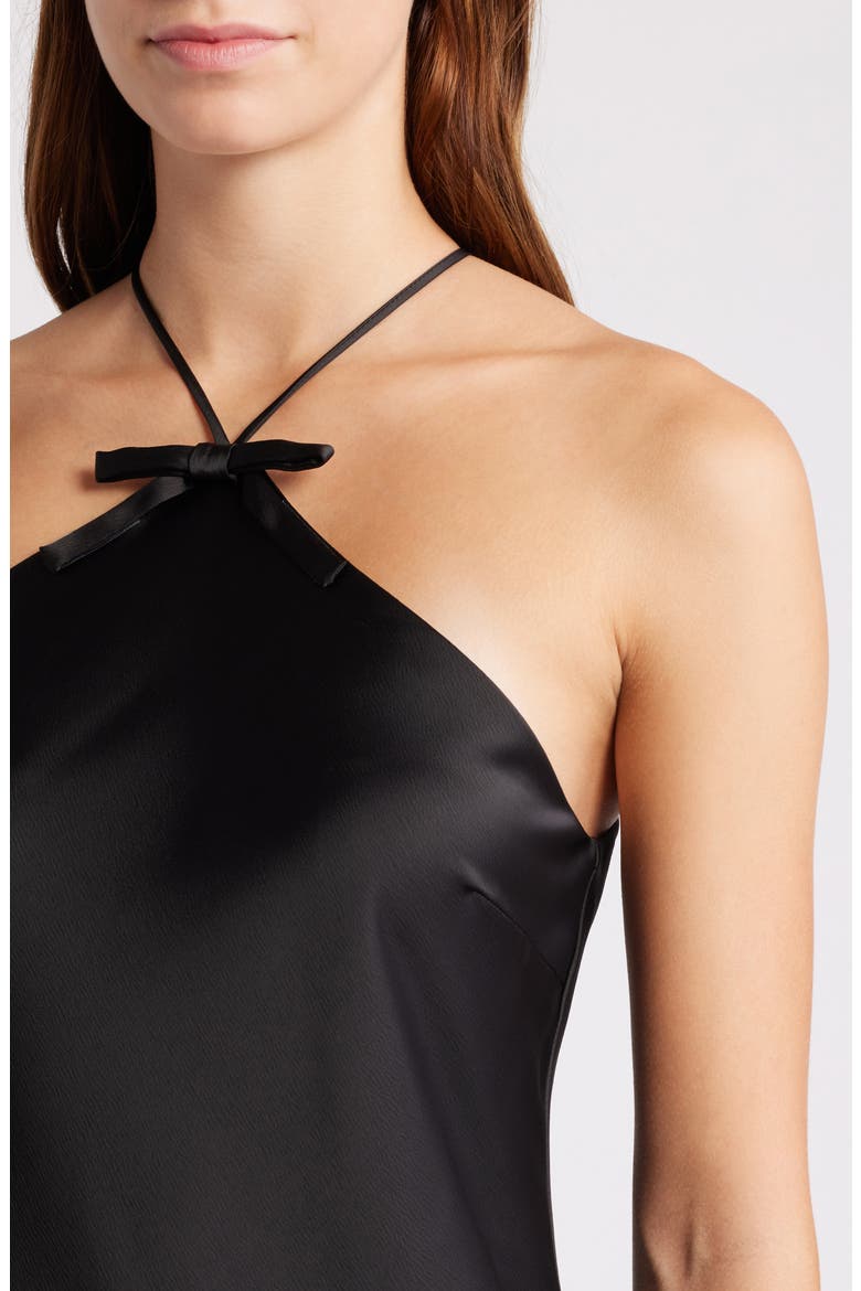 Araceli Halter Strap Satin Slipdress, Alternate, color, BLACK