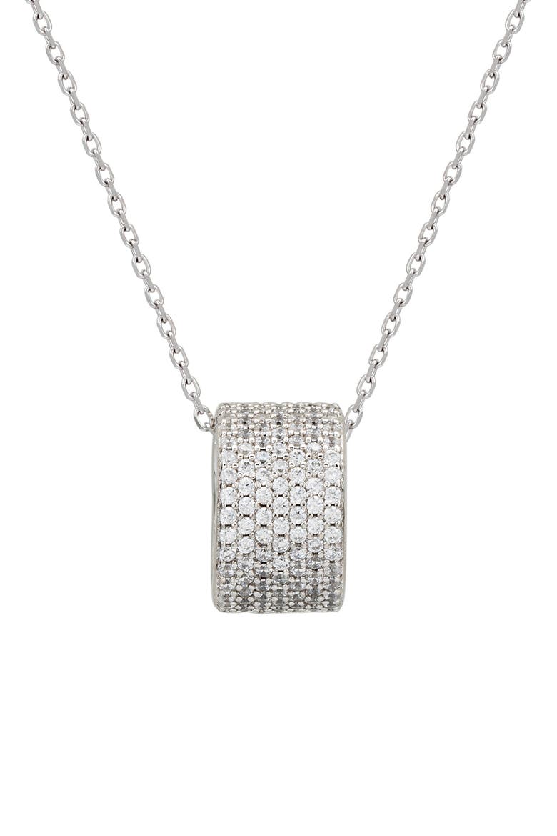 14K Rose Gold Plated Sterling Silver Pavé Cubic Zirconia Circle Pendant Necklace, Alternate, color, WHITE