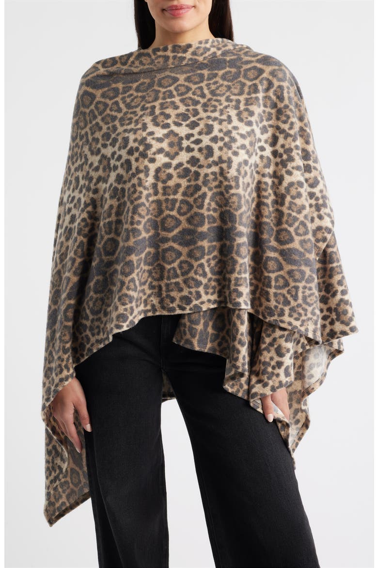 Leopard Print Shawl, Alternate, color, BROWN
