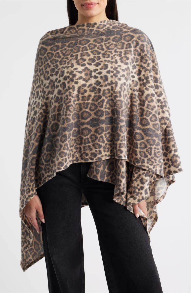 Loveappella Leopard Print Shawl, Alternate, color, Brown
