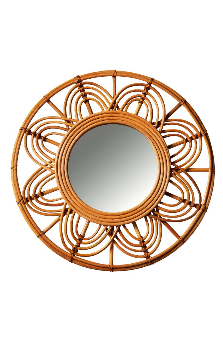 tag Petals Rattan Round Mirror - Decorative Natural Glass Design, Main, color, Beige