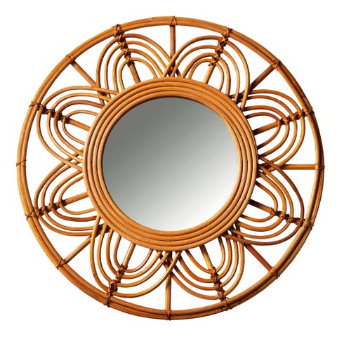 Petals Rattan Round Mirror - Decorative Natural Glass Design