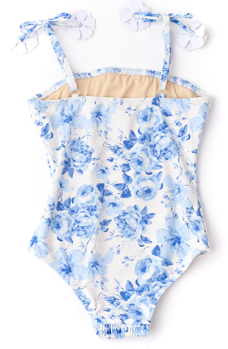 Shade Critters Kids' Hibiscus Rose Smocked One-Piece UPF 50+ Swimsuit, Alternate, color, Blue