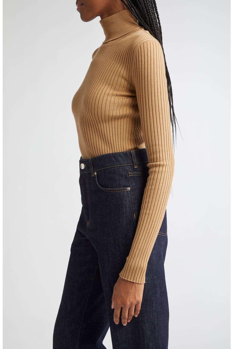 Virgin Wool Blend Rib Turtleneck Sweater, Alternate, color, M2366 BEIGE MEDIO