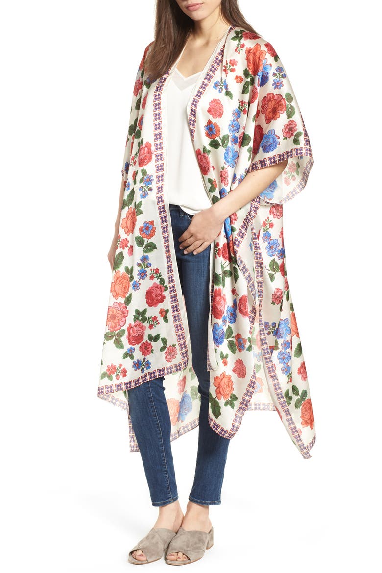 Floral Maxi Ruana, Main, color, IVORY