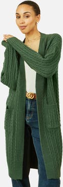 Yumi Cable Knit Long Sleeve Long Cardigan