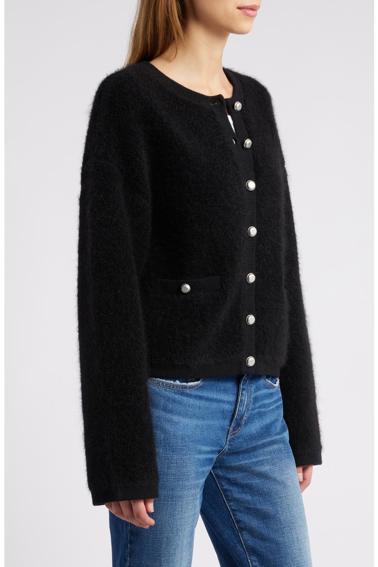 Kaia Boxy Bouclé Cardigan, Alternate, color, BLACK