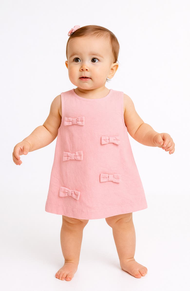 Habitual Kids Bow Front Cotton Poplin Shift Dress with Bloomers, Alternate, color, Pink