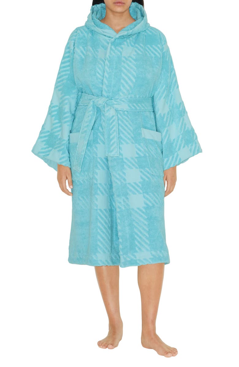 Burberry Mega Check Cotton Terry Cloth Hooded Robe, Alternate, color, 