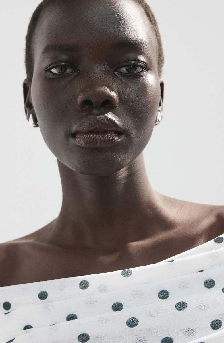 MANGO Nevado Vestido Dot Off the Shoulder Long Sleeve Midi Dress, Alternate, color, White