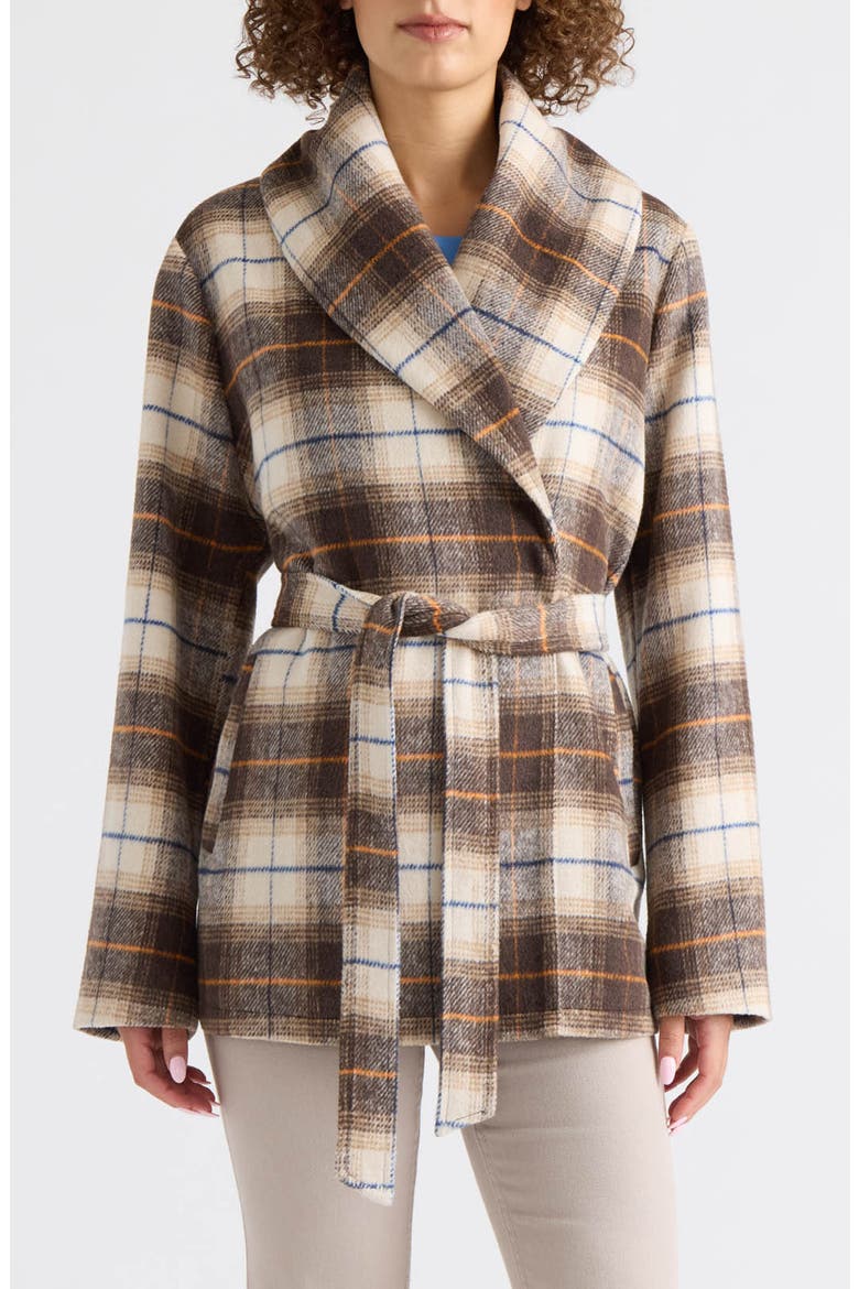 Esmee Faux Wool Handkerchief Hem Wrap Coat, Main, color, CHOCOLATE PLAID