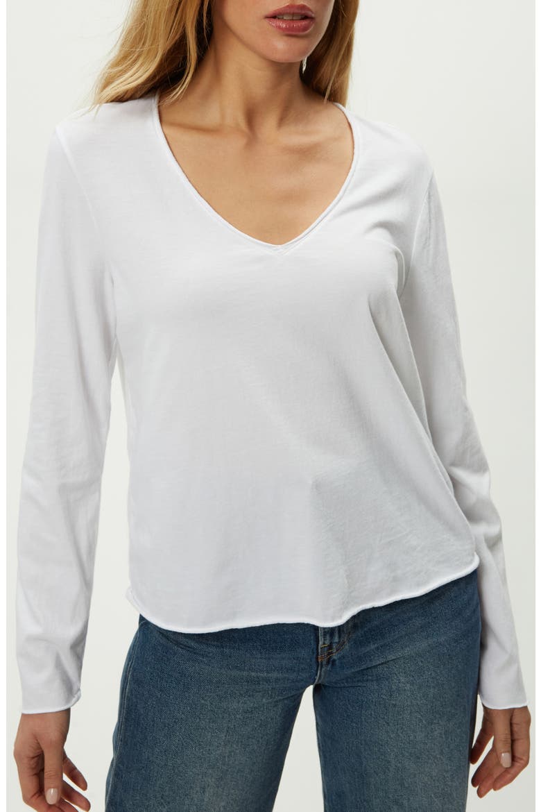 Kailee Long Sleeve V-Neck Cotton T-Shirt, Alternate, color, WHITE