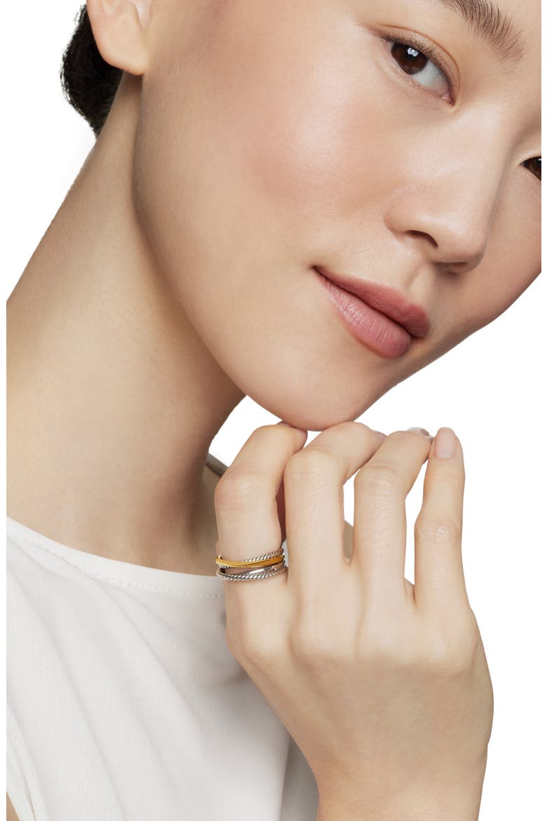 Crossover Narrow Ring with 18K Gold, Alternate, color, SILVER/ GOLD